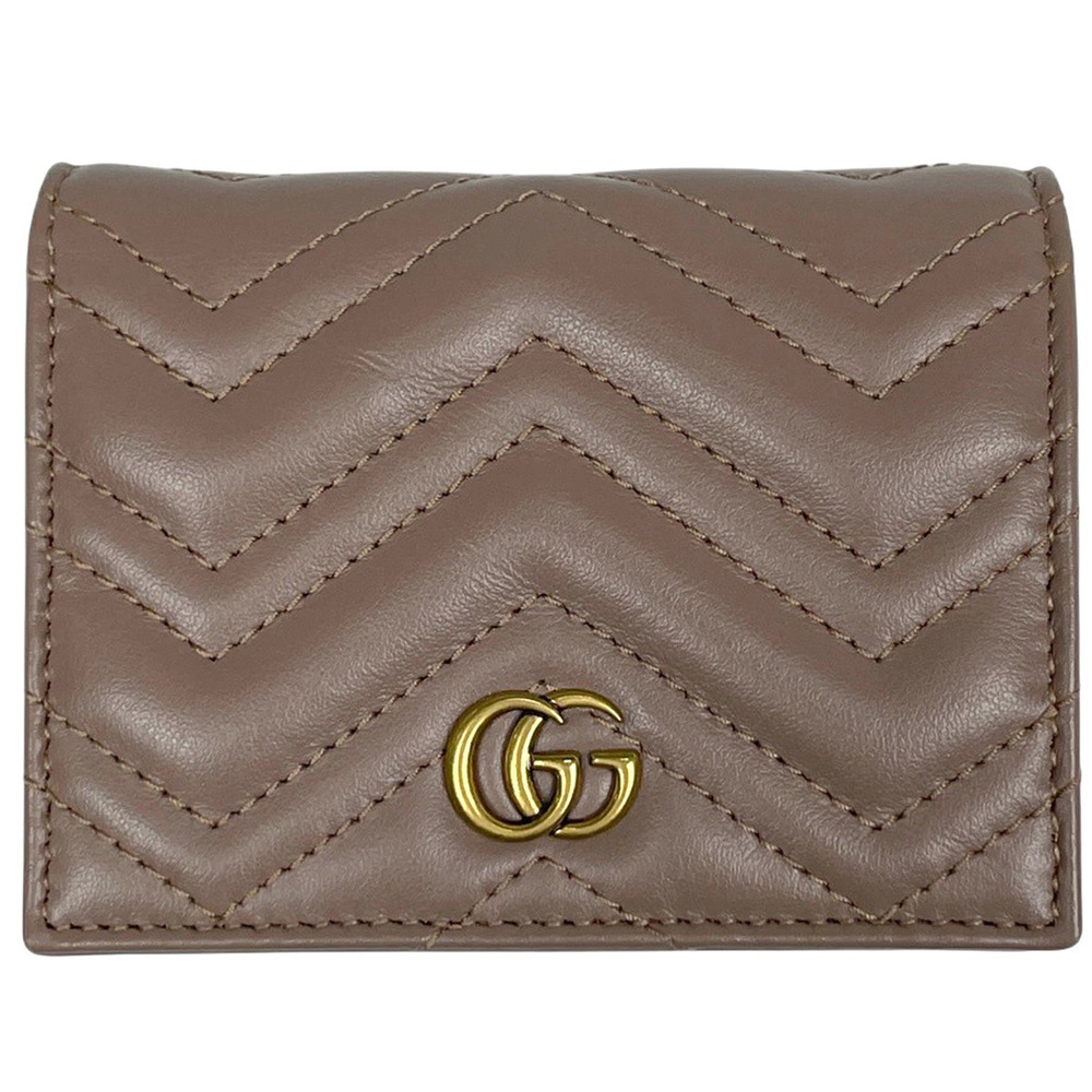 Gucci GG Marmont Wallet Bi fold Double G Leather Pink Beige Cream